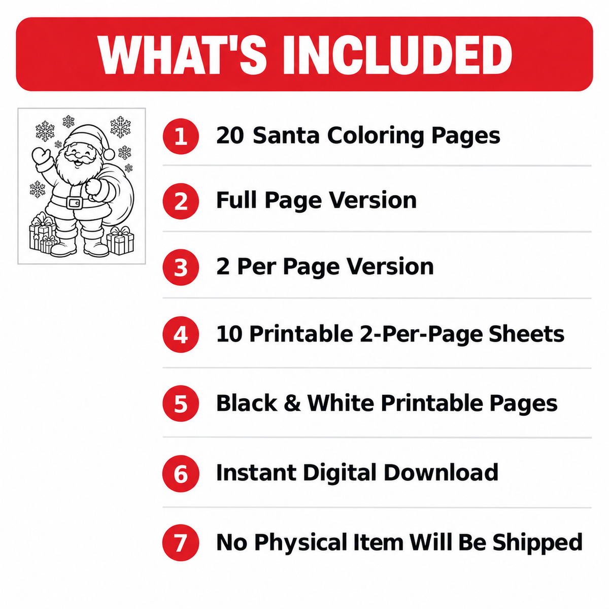 Santa Coloring Pages for Kids, 20 Printable Christmas Colouring Sheets, Santa Claus Coloring Book, Preschool Kindergarten Holiday Activity