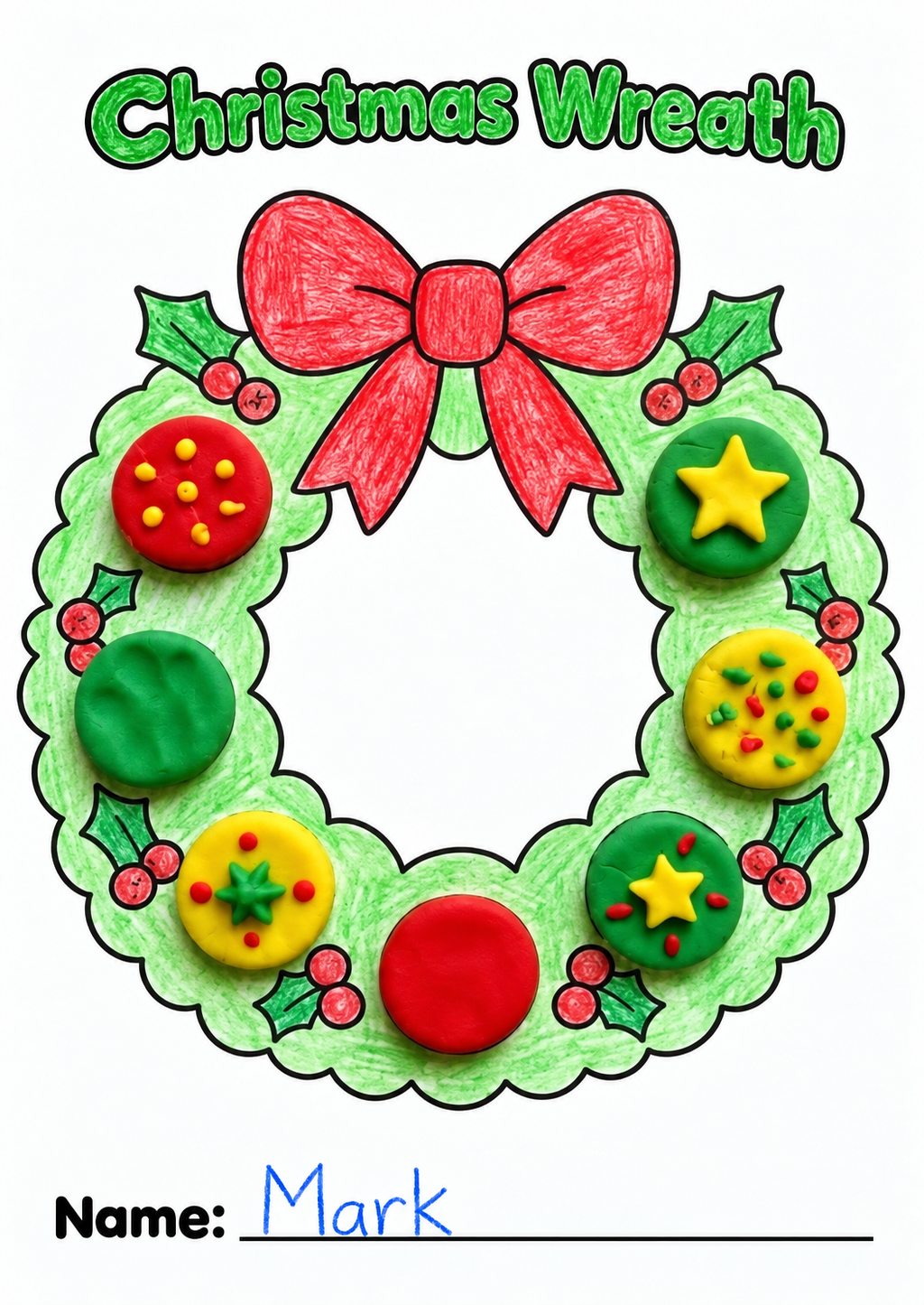 Christmas Craft for Kids, Christmas Tree Wreath Bauble Bell Activity, Kids Christmas Party, Xmas Classroom Activity, Playdough Craft