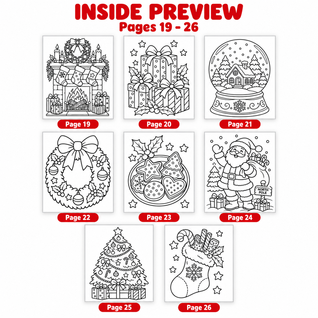 Christmas Coloring Pages for Kids | 26 Printable Christmas Coloring Sheets | A4 & US Letter PDF