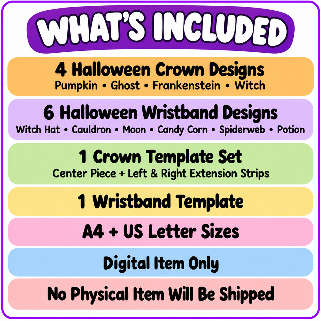 Halloween Crown, Headband & Wristband Printable Craft for Kids