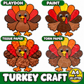 Thanksgiving Turkey Craft Printable | Turkey Art Activity for Kids | Playdough, Pom Pom, Tissue Paper & More
