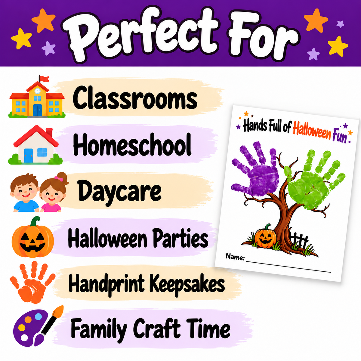 Halloween Handprint Craft for Kids | Halloween Tree Art Activity & Handprint Keepsake Printable