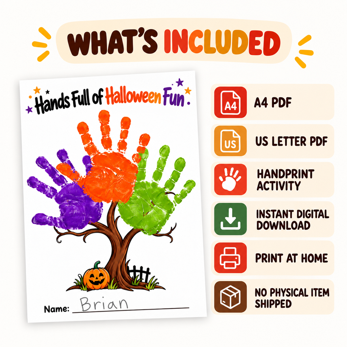 Halloween Handprint Craft for Kids | Halloween Tree Art Activity & Handprint Keepsake Printable