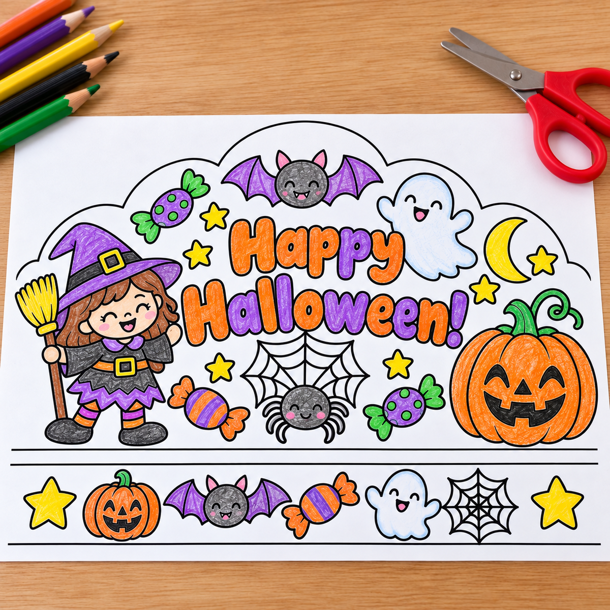 Halloween Crown Printable for Kids | Happy Halloween Coloring Crown | Halloween Headband Craft