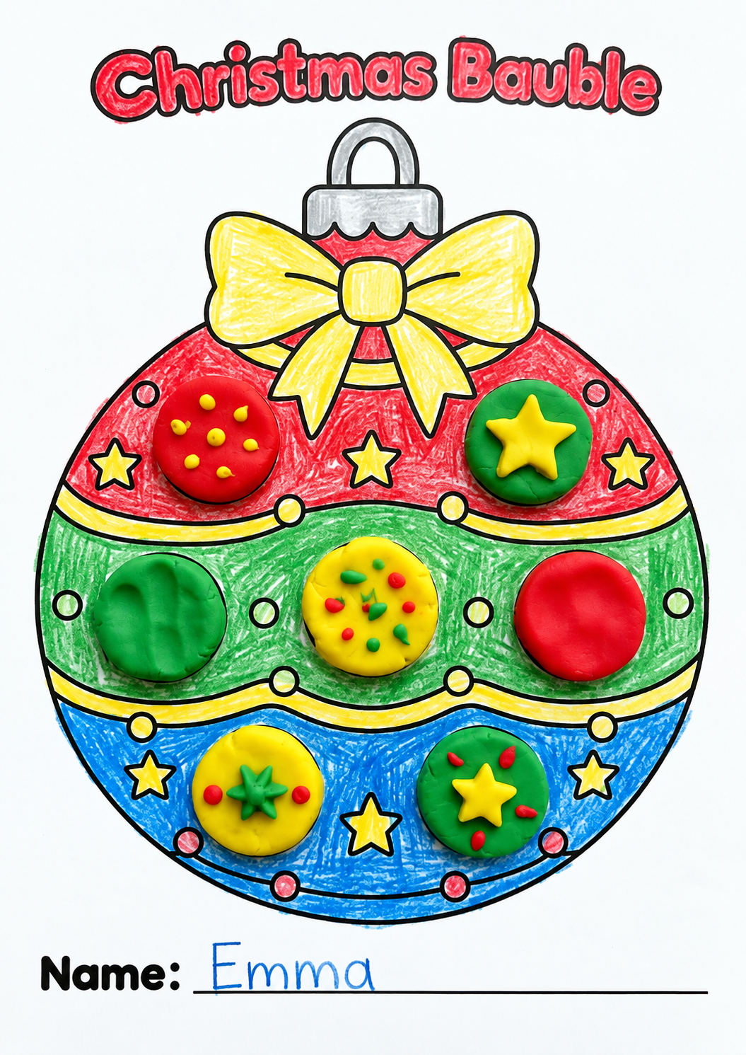 Christmas Craft for Kids, Christmas Tree Wreath Bauble Bell Activity, Kids Christmas Party, Xmas Classroom Activity, Playdough Craft