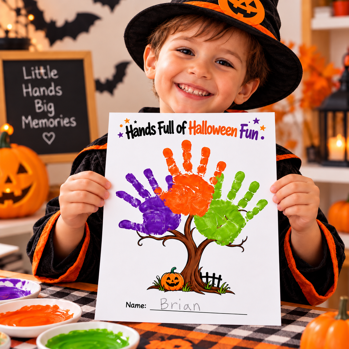 Halloween Handprint Craft for Kids | Halloween Tree Art Activity & Handprint Keepsake Printable