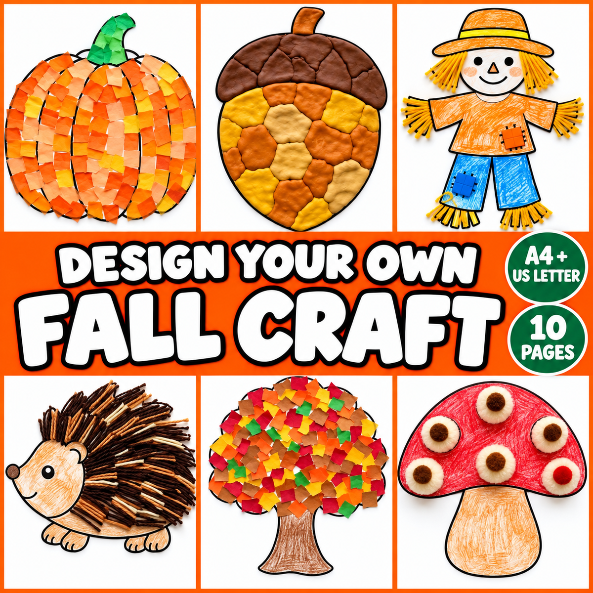 10 Fall Crafts for Kids, Fall Craft Printable, Fall Classroom Activity, Autumn Cut and Paste, Design Your Own Autumn Craft, Fall Activities