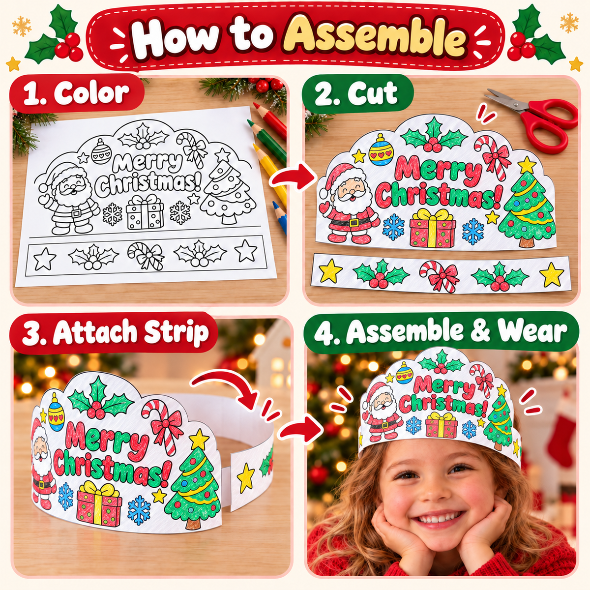 Christmas Crown Printable for Kids | Merry Christmas Coloring Crown, Christmas Headband Craft & Classroom Activity