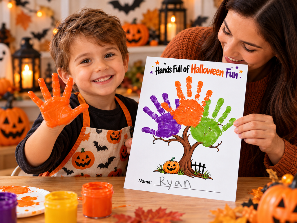 Halloween Handprint Craft for Kids | Halloween Tree Art Activity & Handprint Keepsake Printable