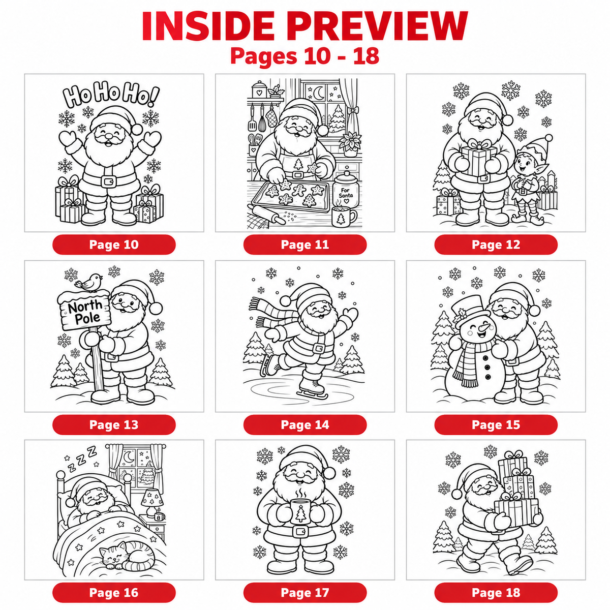Santa Coloring Pages for Kids, 20 Printable Christmas Colouring Sheets, Santa Claus Coloring Book, Preschool Kindergarten Holiday Activity