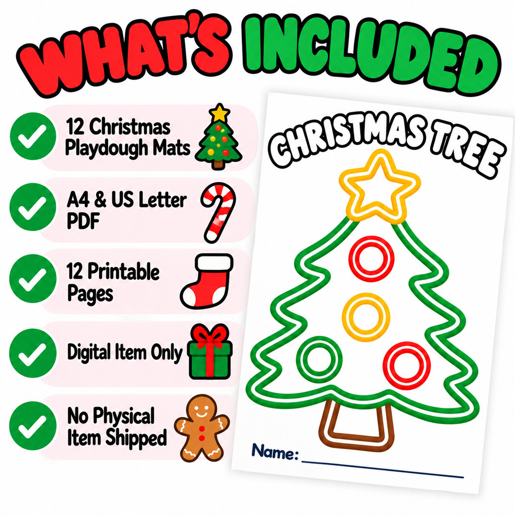 Christmas Playdough Mats Printable, Christmas Activities for Kids, Play Dough Mats, Christmas Sensory Activity, Fine Motor Activity