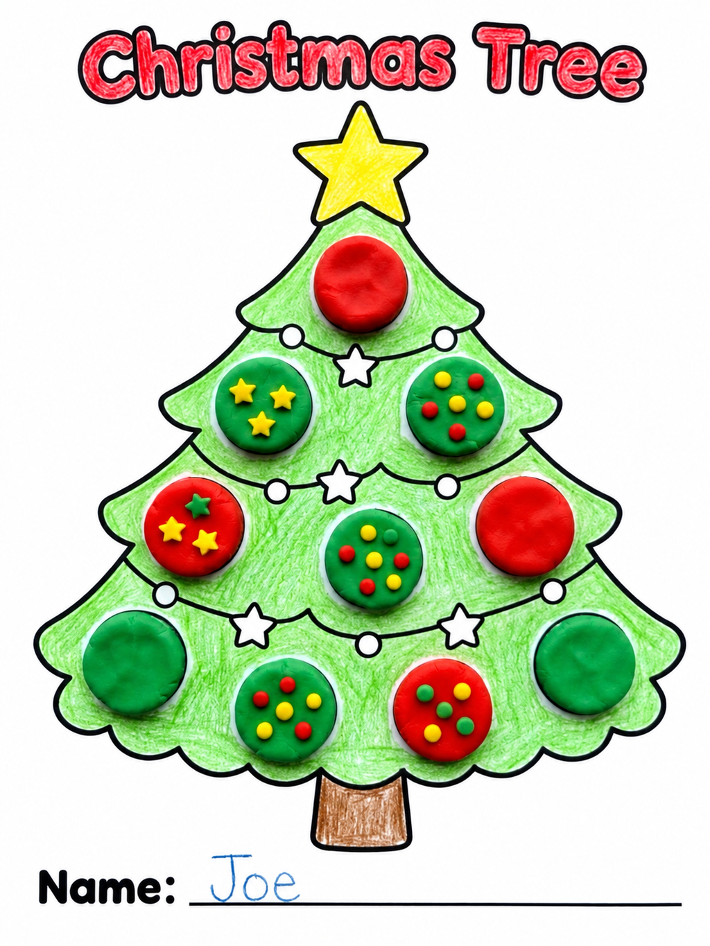 Christmas Craft for Kids, Christmas Tree Wreath Bauble Bell Activity, Kids Christmas Party, Xmas Classroom Activity, Playdough Craft