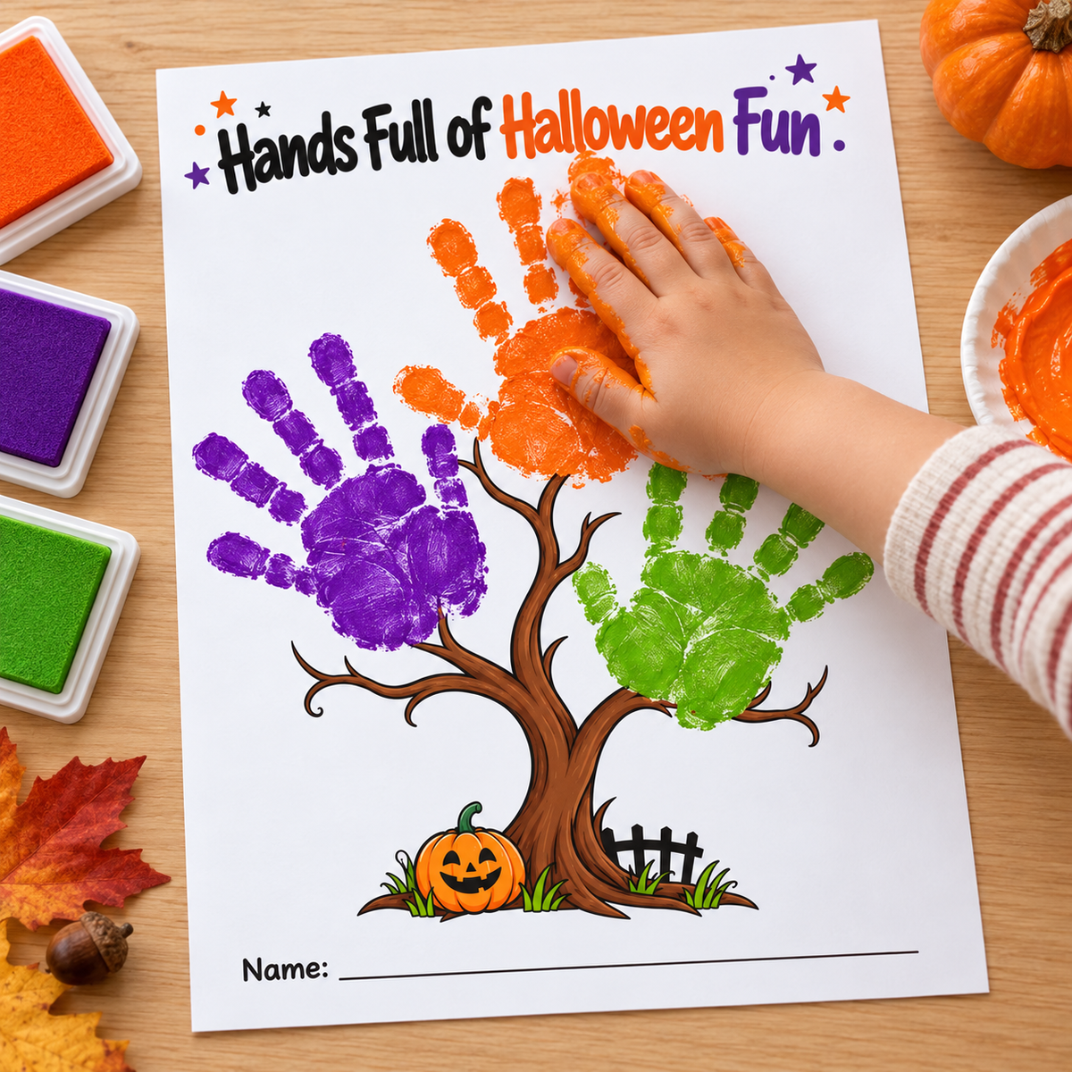 Halloween Handprint Craft for Kids | Halloween Tree Art Activity & Handprint Keepsake Printable