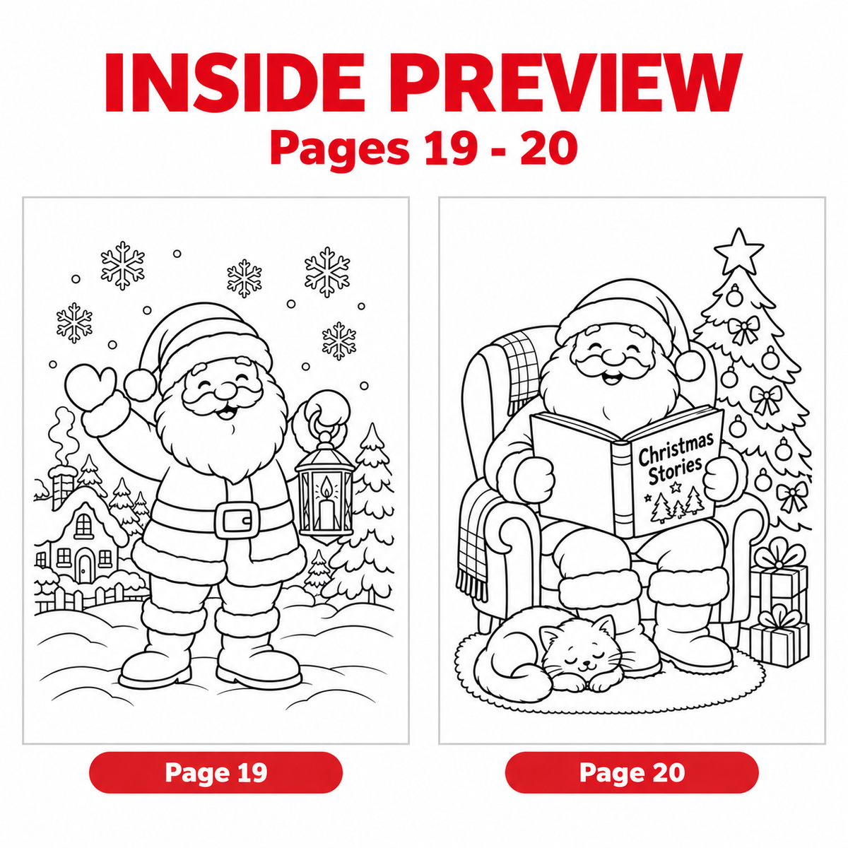Santa Coloring Pages for Kids, 20 Printable Christmas Colouring Sheets, Santa Claus Coloring Book, Preschool Kindergarten Holiday Activity
