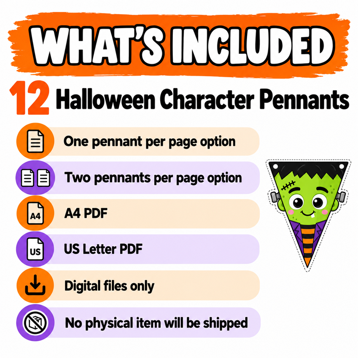 Halloween Character Banner Printable, Halloween Bunting, Halloween Pennant Garland, Classroom Door Decor, Halloween Bulletin Board Decor