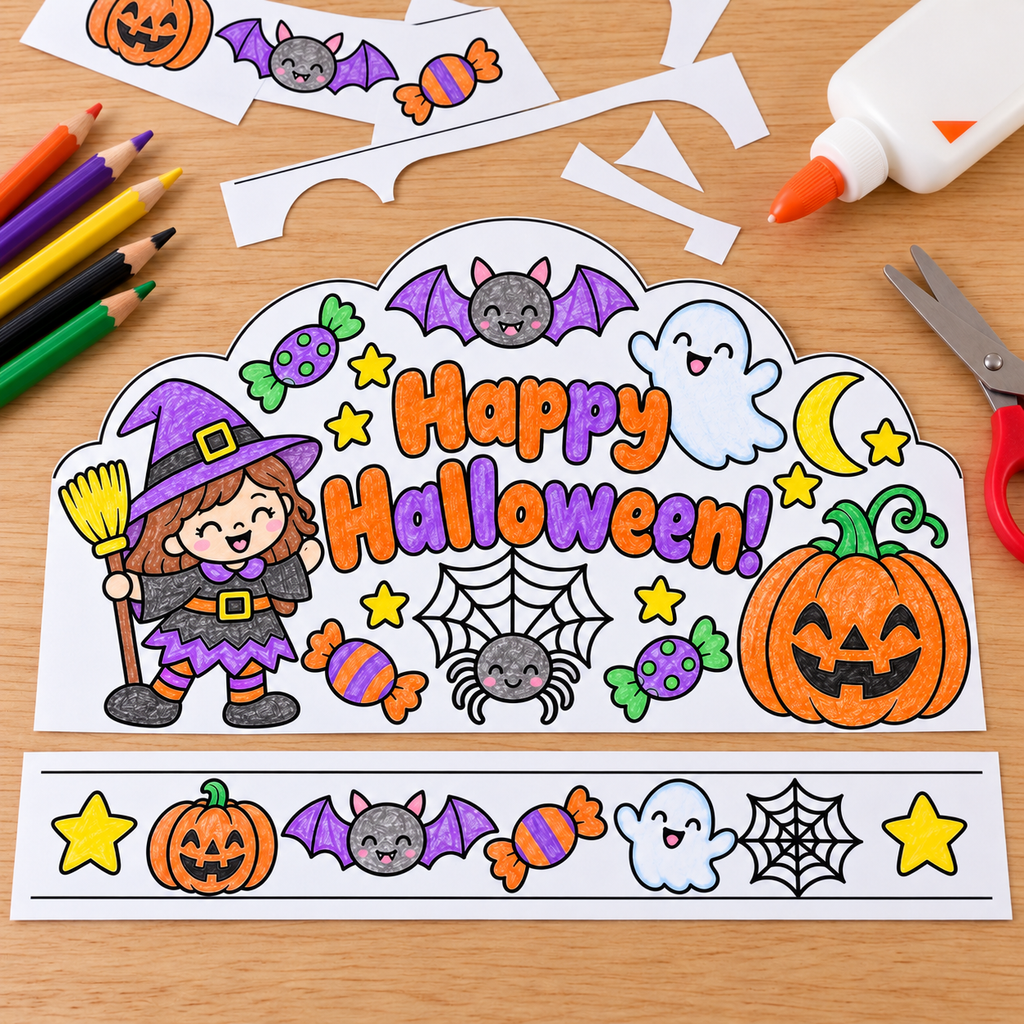 Halloween Crown Printable for Kids | Happy Halloween Coloring Crown | Halloween Headband Craft
