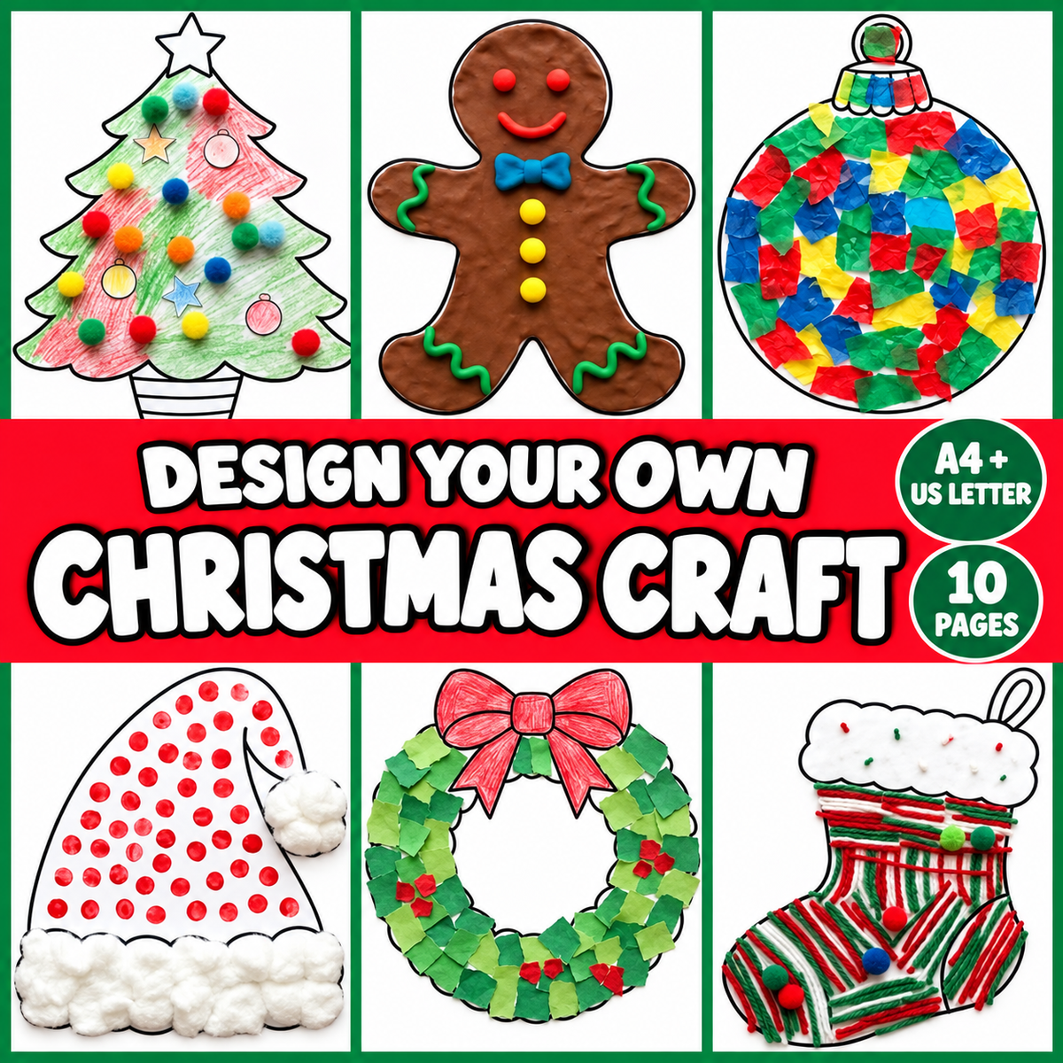 10 Christmas Crafts for Kids, Christmas Craft Printable, Christmas Classroom Activity, Cut and Paste, Xmas Craft, Design Your Own Craft