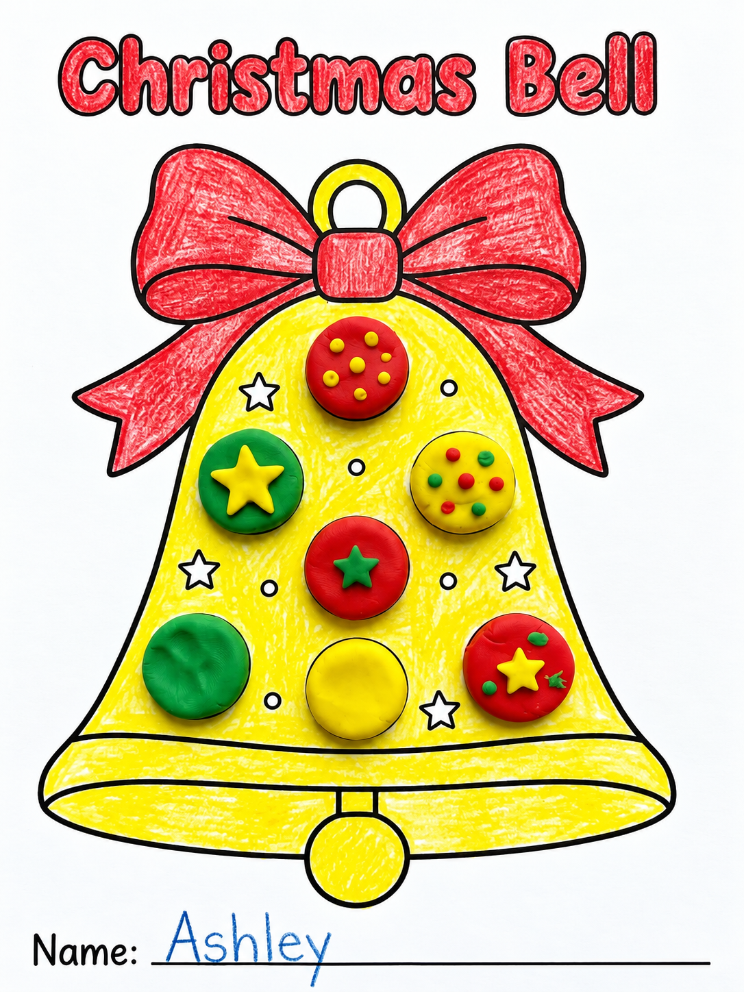 Christmas Craft for Kids, Christmas Tree Wreath Bauble Bell Activity, Kids Christmas Party, Xmas Classroom Activity, Playdough Craft