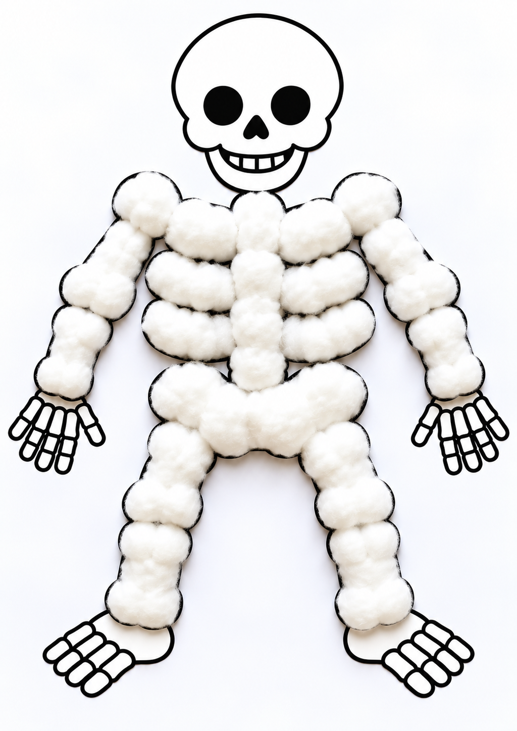 Skeleton Cotton Ball Craft Printable, Halloween Skeleton Craft for Kids, Preschool Halloween Activity, Cotton Ball Skeleton, Kids Halloween Craft