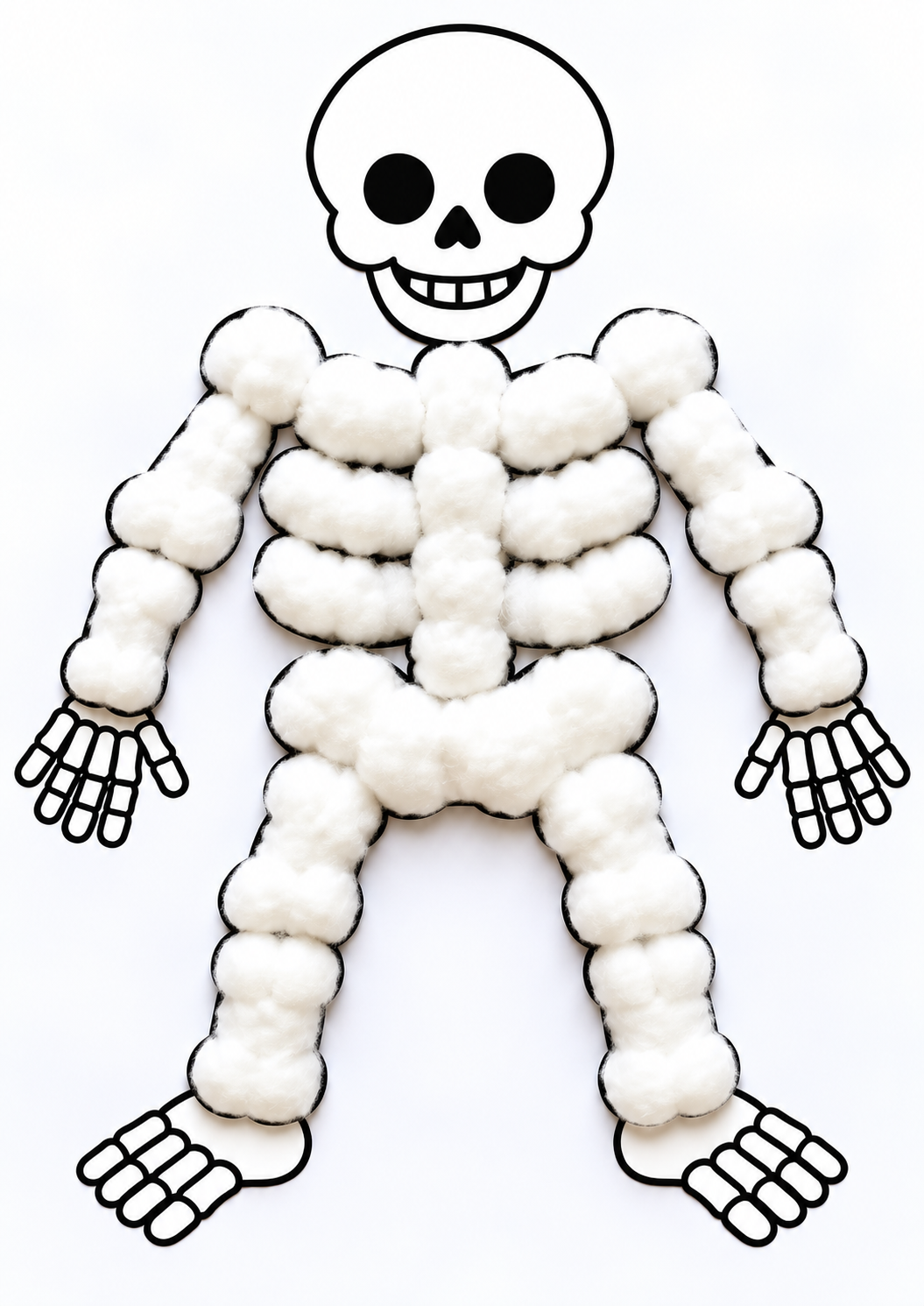 Skeleton Cotton Ball Craft Printable, Halloween Skeleton Craft for Kids, Preschool Halloween Activity, Cotton Ball Skeleton, Kids Halloween Craft