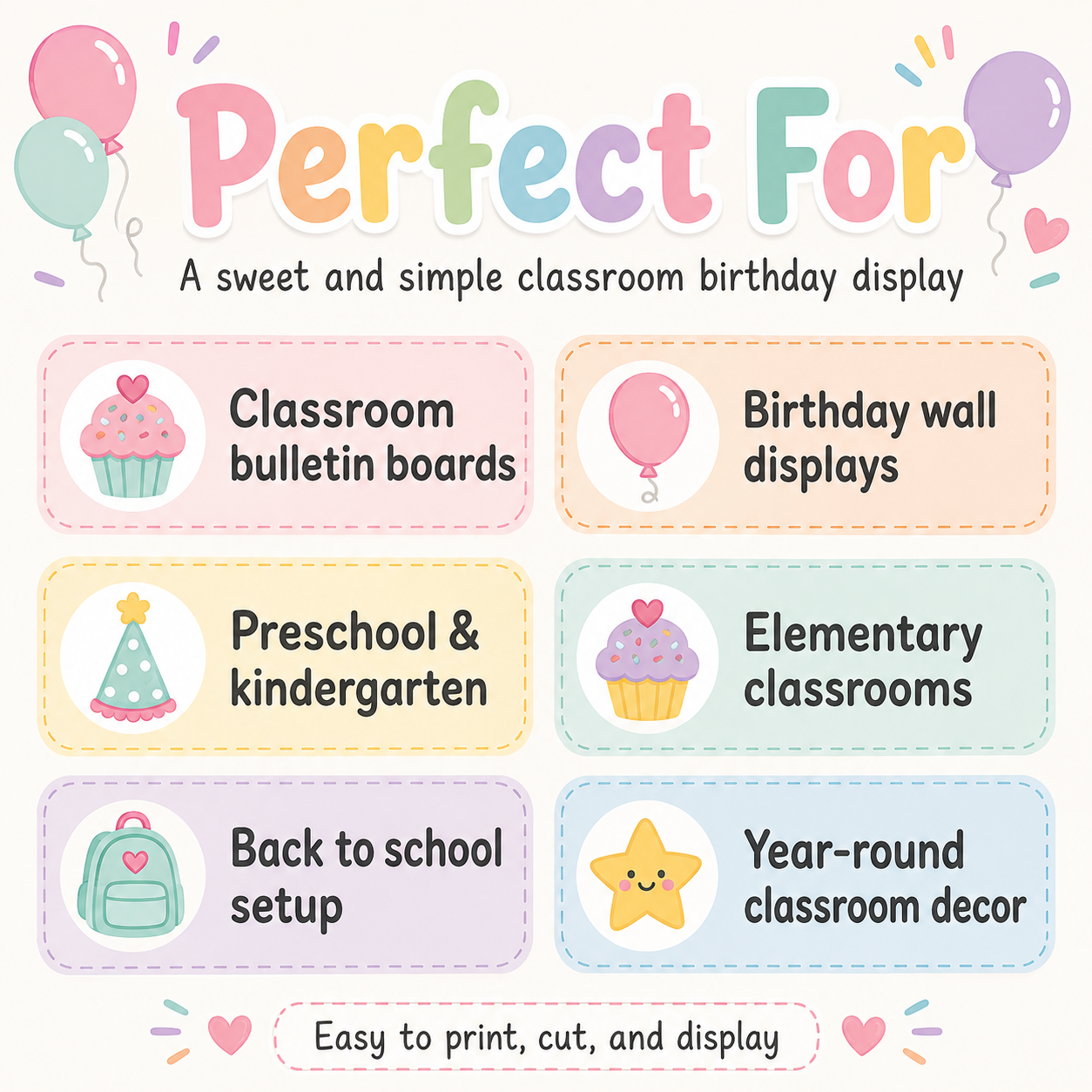 Birthday Bulletin Board Printable, Our Birthdays Classroom Display, Cupcake Birthday Board, Birthday Balloons, Classroom Decor
