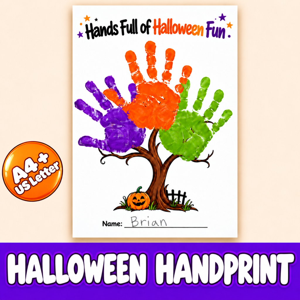Halloween Handprint Craft for Kids | Halloween Tree Art Activity & Handprint Keepsake Printable
