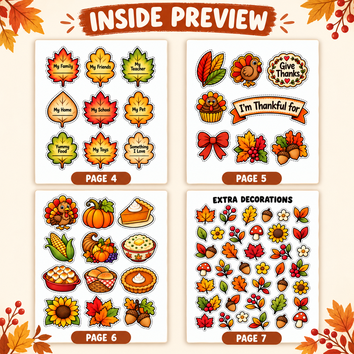 Thanksgiving Wreath Craft for Kids, Printable Cut and Paste Activity, Full Color Thanksgiving Cutouts, Fall Harvest Classroom Craft