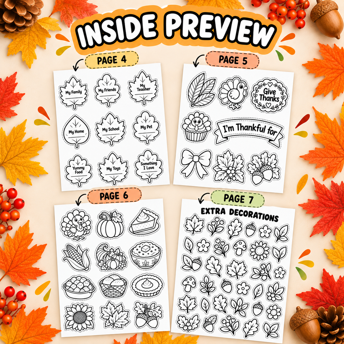 Thanksgiving Wreath Craft for Kids, Build a Thanksgiving Wreath, Fall Cut and Paste Craft, Thanksgiving Classroom Activity, Printable Wreath Craft