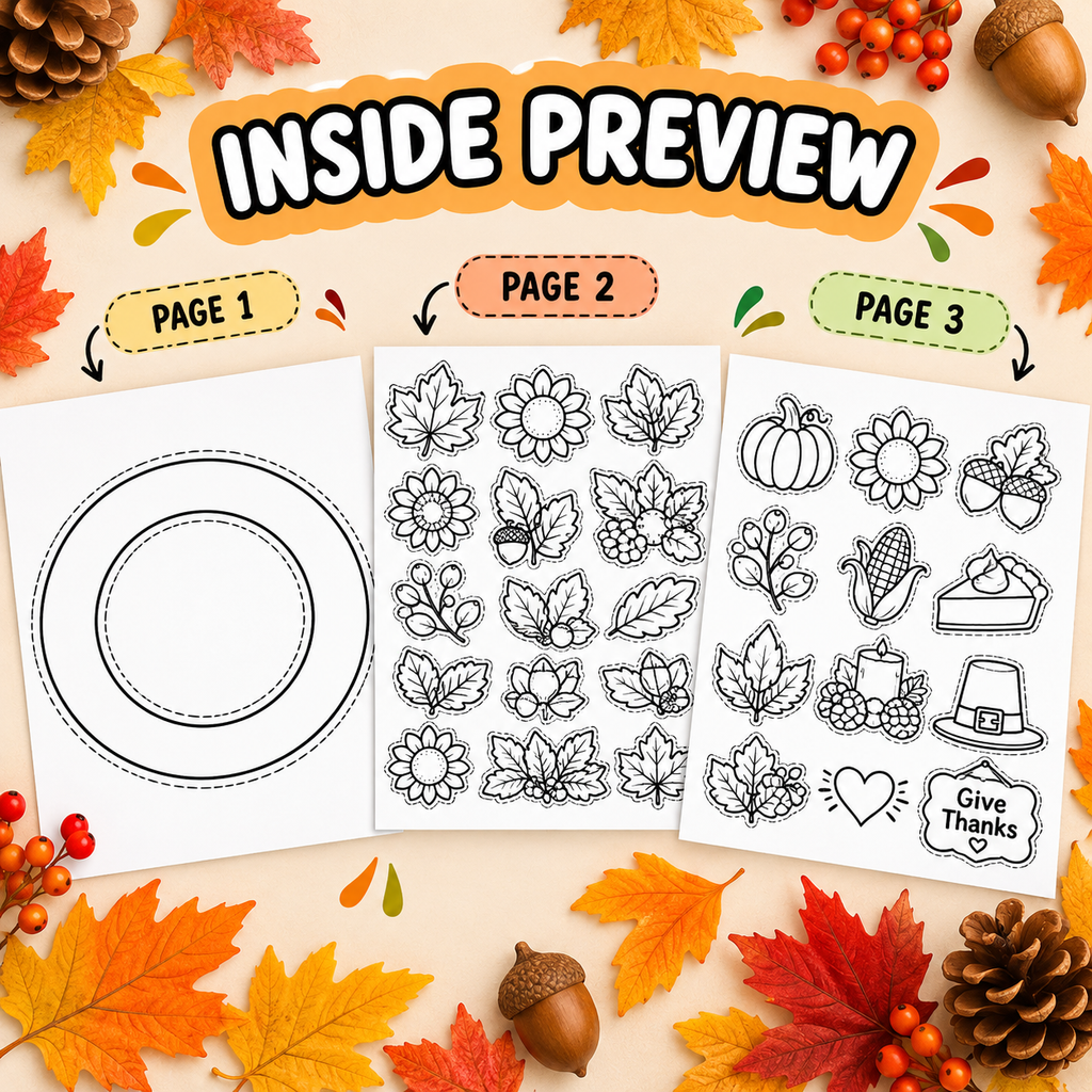 Thanksgiving Wreath Craft for Kids, Build a Thanksgiving Wreath, Fall Cut and Paste Craft, Thanksgiving Classroom Activity, Printable Wreath Craft