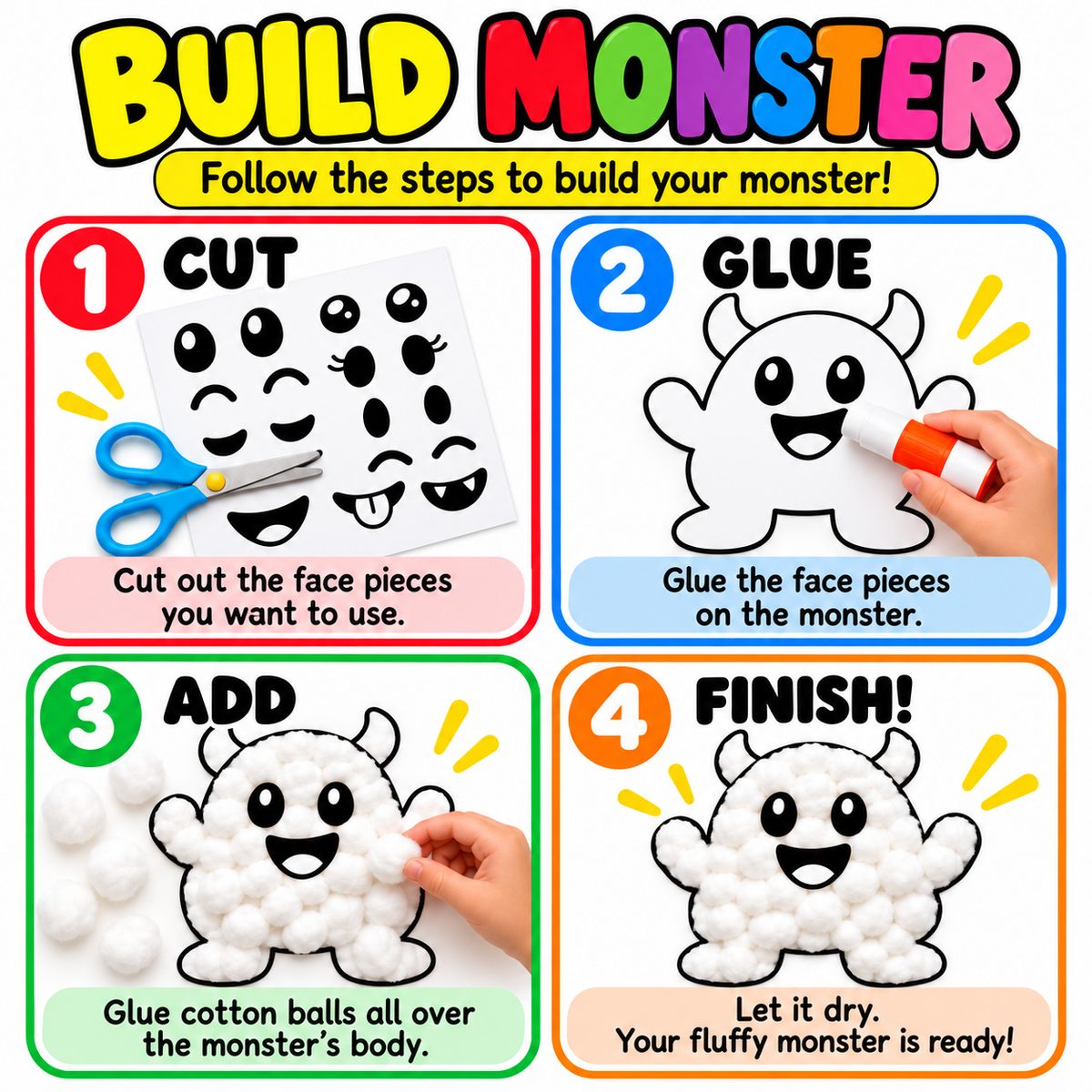 Monster Face Craft Printable for Kids, Build a Monster Cut and Paste Activity, Halloween Preschool Fine Motor Craft