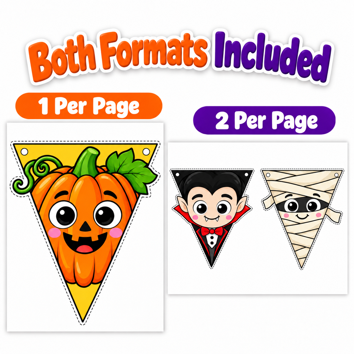 Halloween Character Banner Printable, Halloween Bunting, Halloween Pennant Garland, Classroom Door Decor, Halloween Bulletin Board Decor