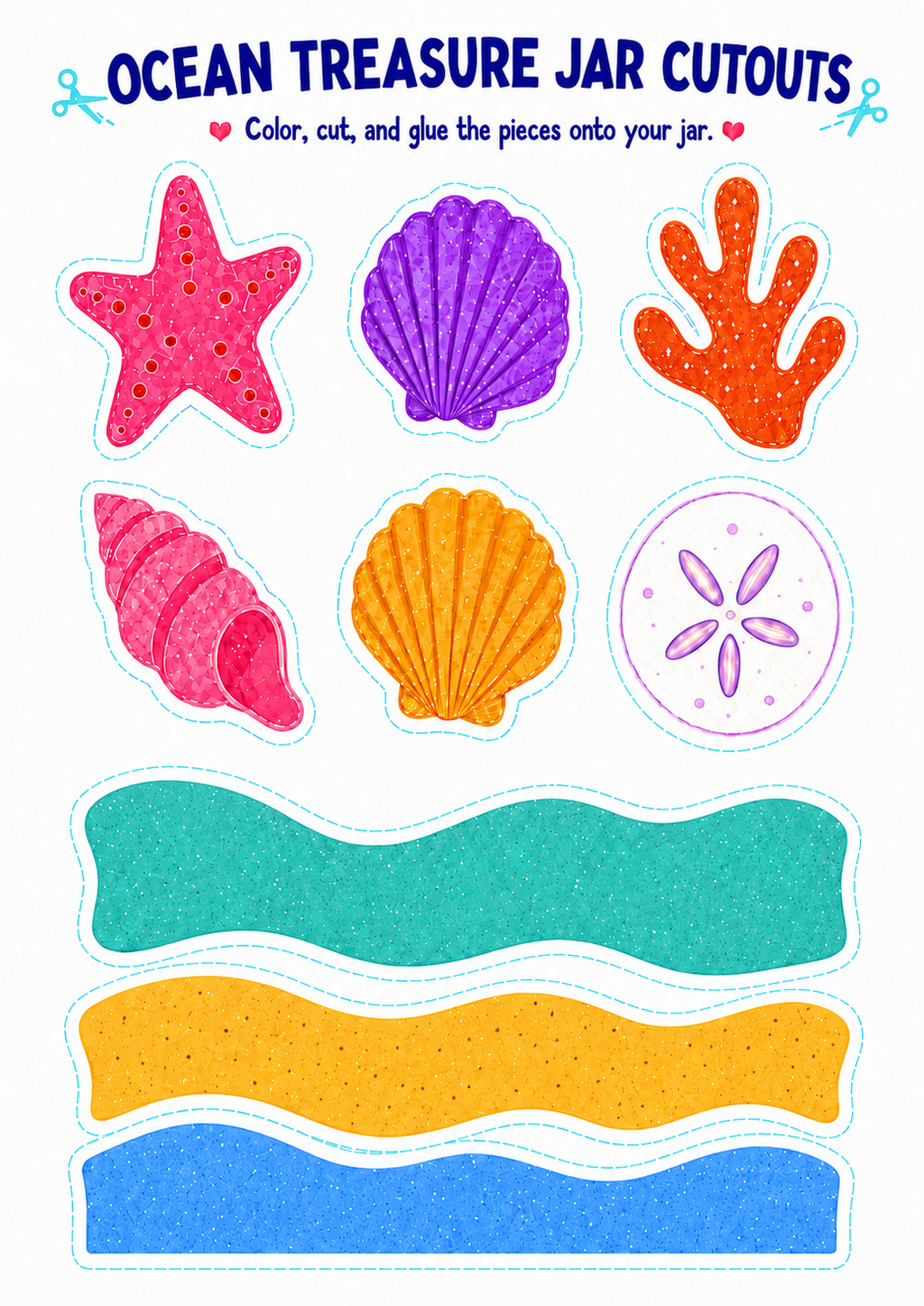Ocean Treasures Jar Craft Printable | Under the Sea Kids Activity | Summer Craft Template