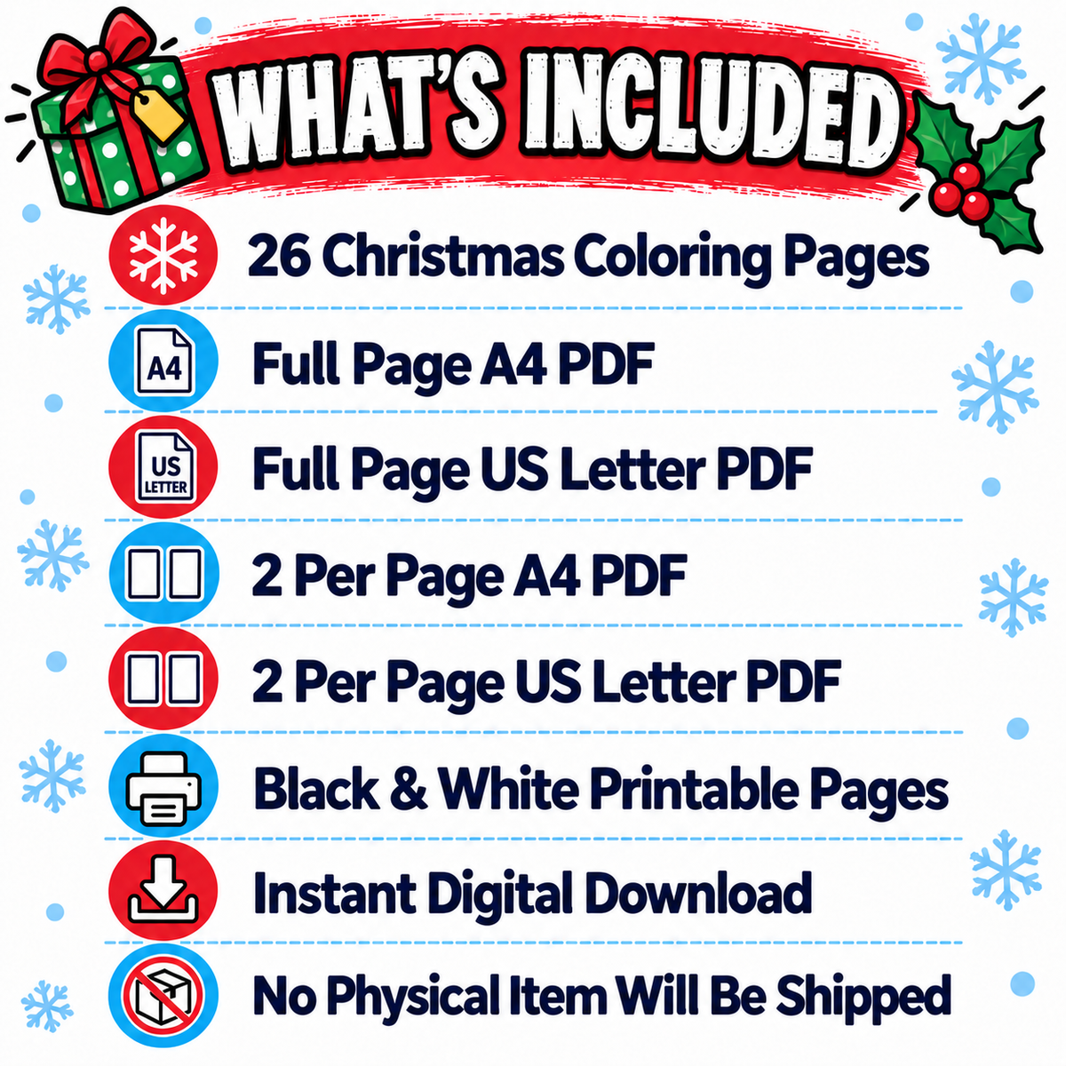 Christmas Coloring Pages for Kids | 26 Printable Christmas Coloring Sheets | A4 & US Letter PDF