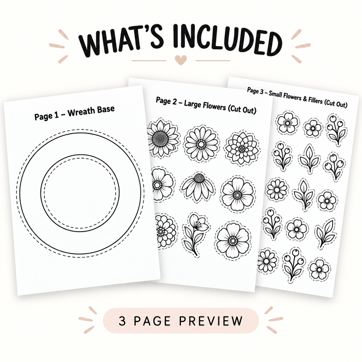 Autumn Wreath Craft Printable, Fall Leaves & Flowers Cut Out Template, Kids Coloring Activity