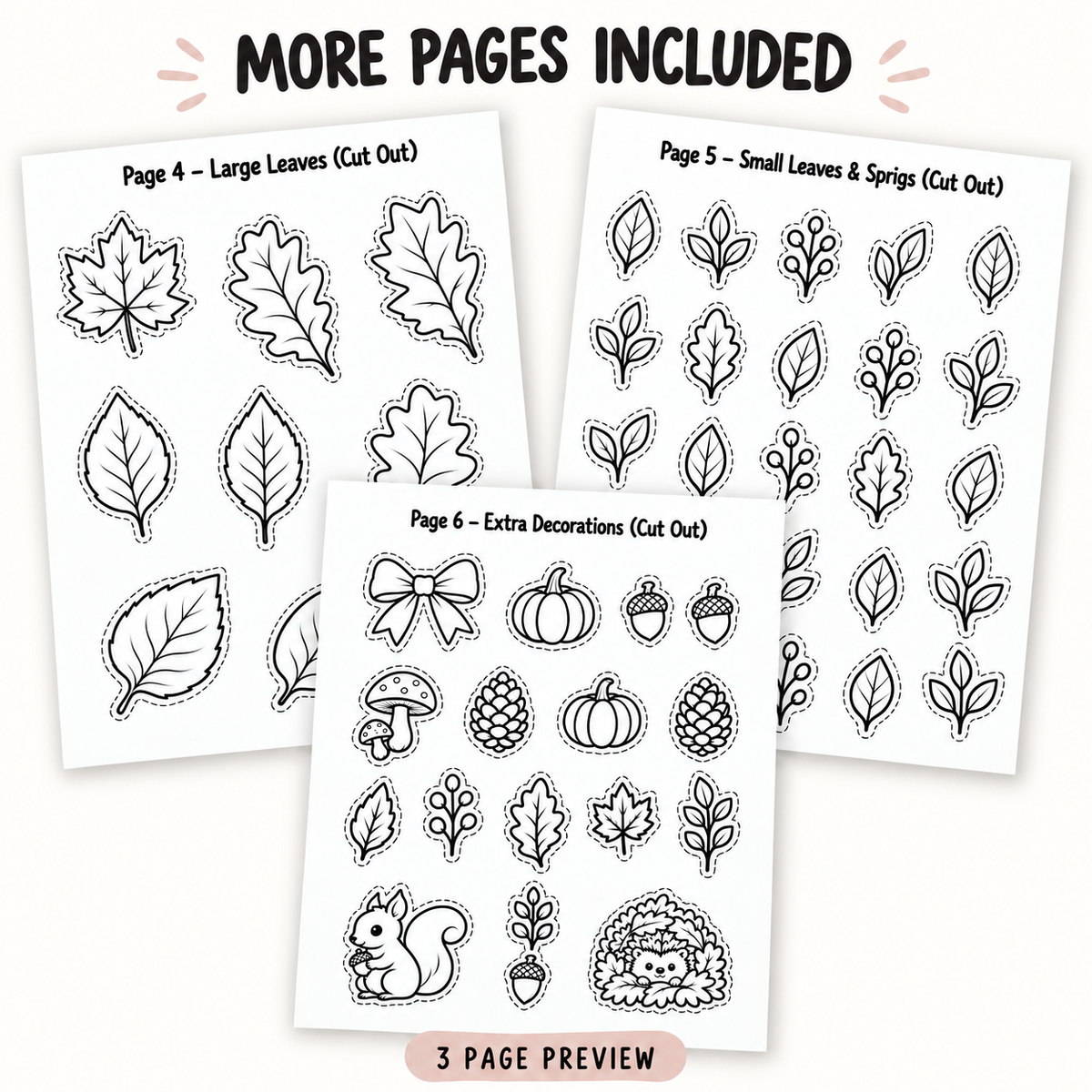 Autumn Wreath Craft Printable, Fall Leaves & Flowers Cut Out Template, Kids Coloring Activity