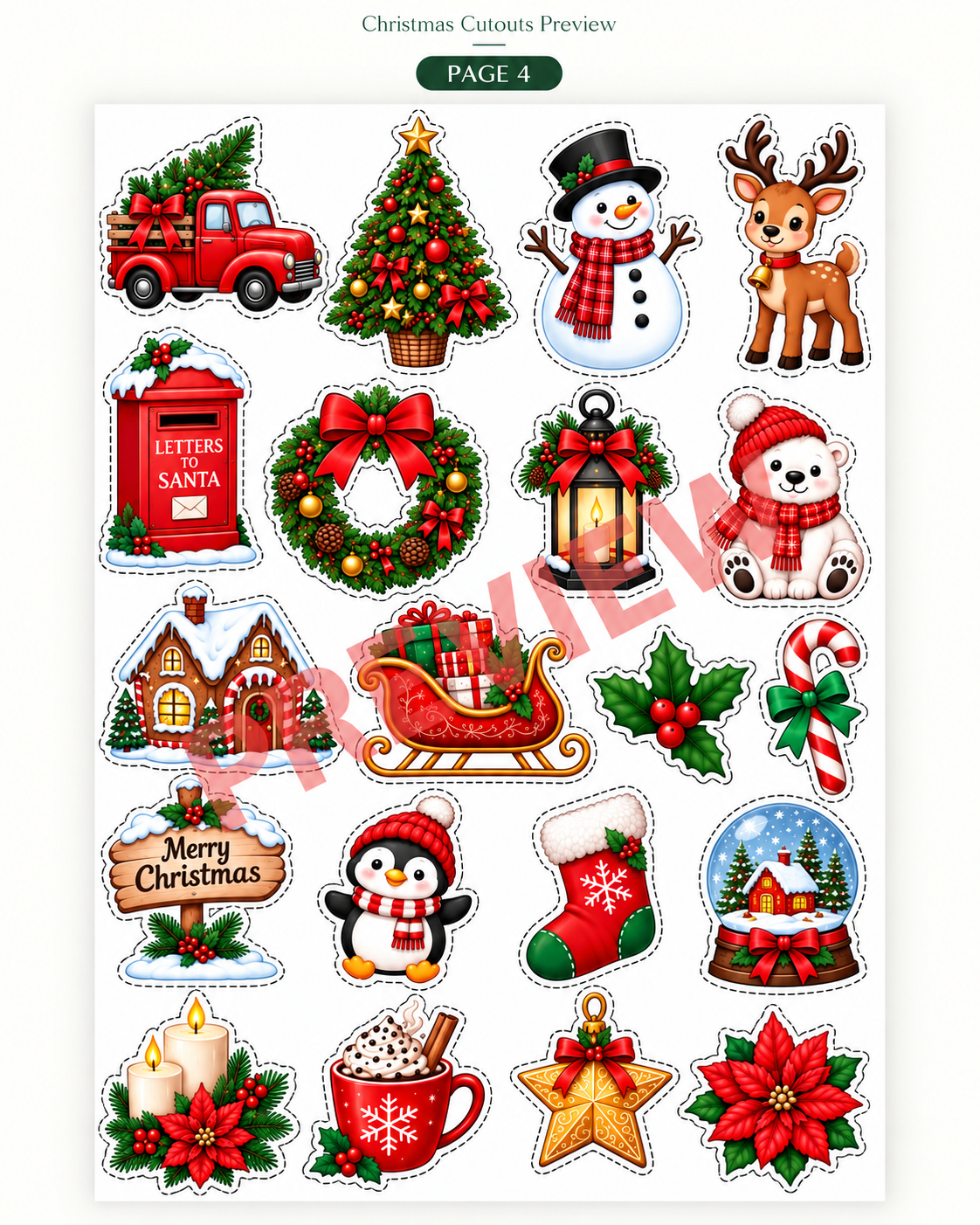 Christmas Cutouts Printable, Xmas Decorations, Holiday Craft, Gift Tags, Bulletin Board, Party Decor, Winter Classroom Printable