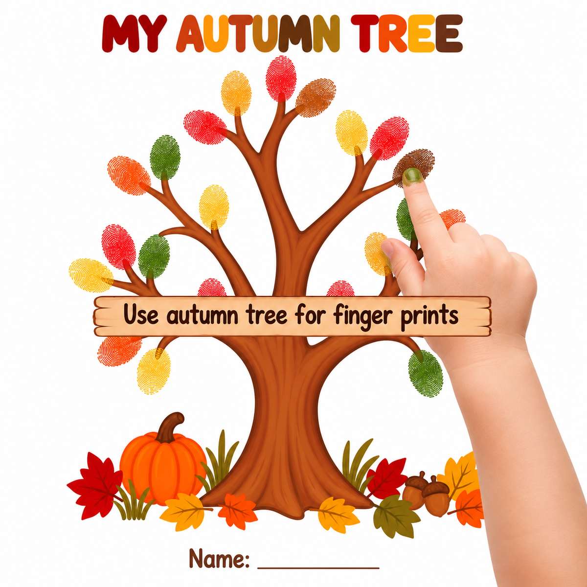 Fall Tree Craft Printable for Kids, Autumn Tree Template, Fingerprint, Pom Pom, Torn Paper, Play Dough Activity, Preschool Fine Motor Art