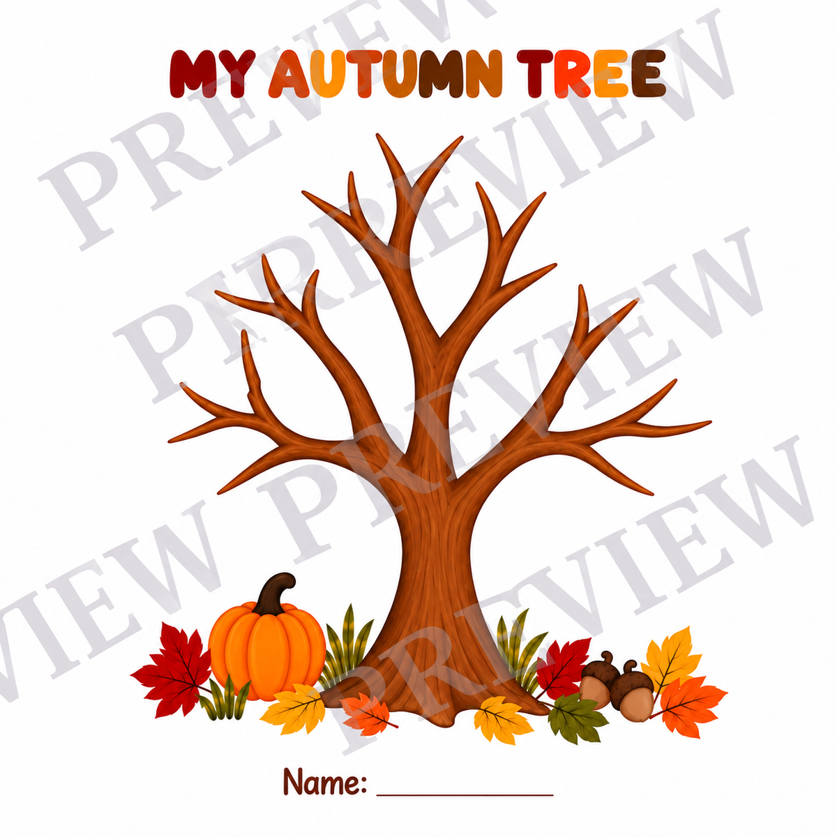 Fall Tree Craft Printable for Kids, Autumn Tree Template, Fingerprint, Pom Pom, Torn Paper, Play Dough Activity, Preschool Fine Motor Art