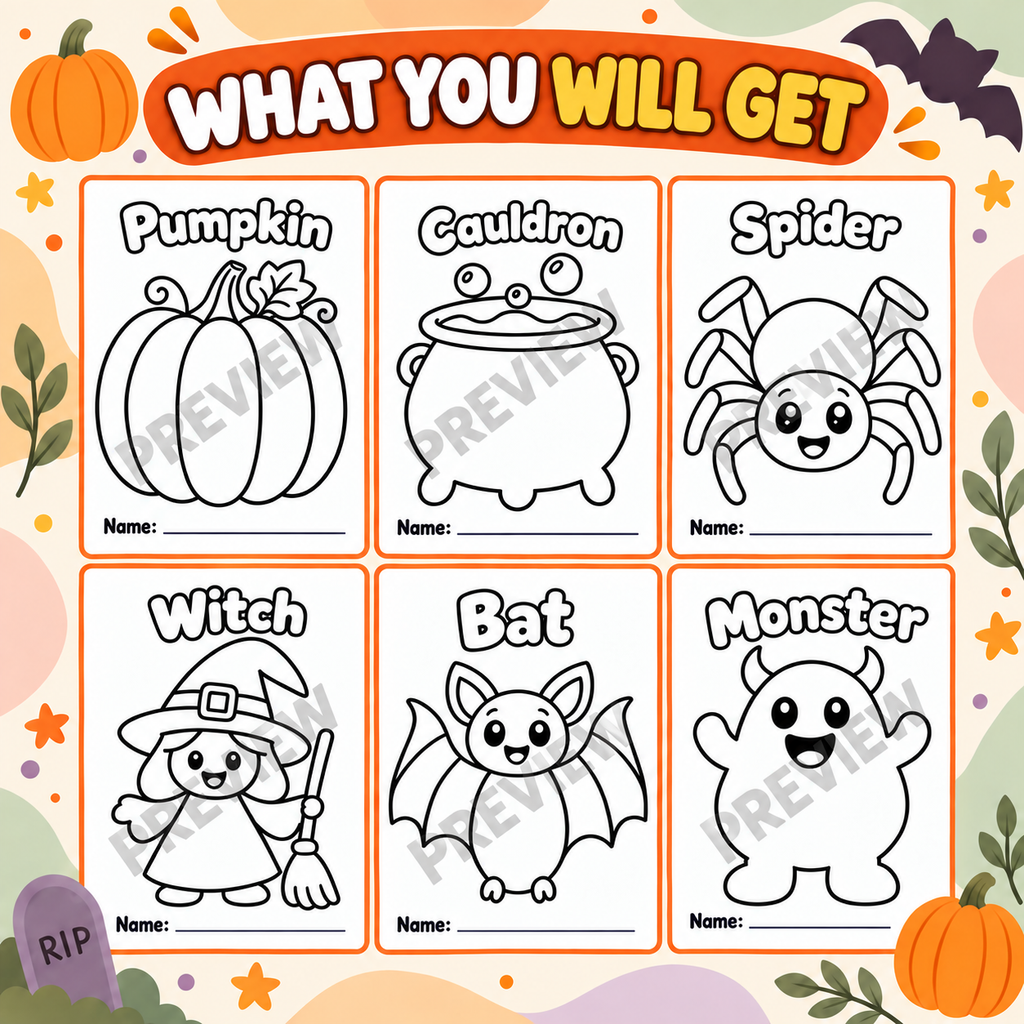 Halloween Tissue Paper Craft for Kids, 6 Printable Halloween Templates, Preschool Fine Motor Activity, Pumpkin Witch Bat Spider Monster Craft