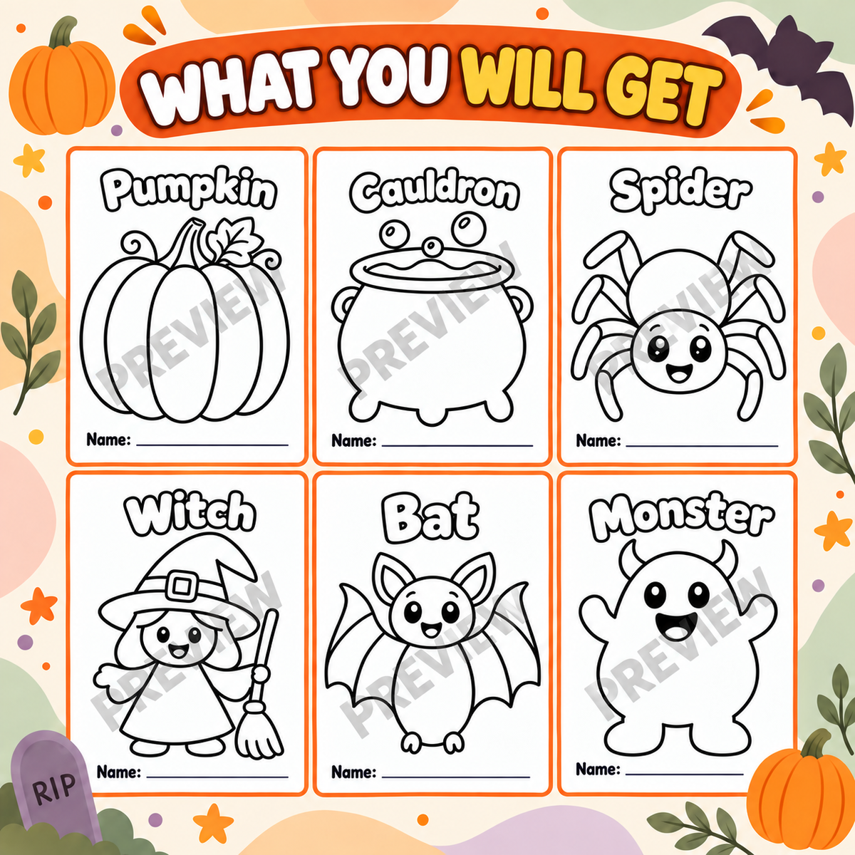 Halloween Tissue Paper Craft for Kids, 6 Printable Halloween Templates, Preschool Fine Motor Activity, Pumpkin Witch Bat Spider Monster Craft