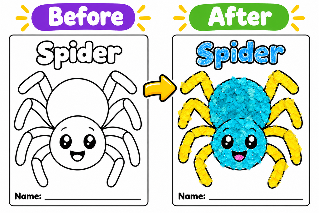 Halloween Tissue Paper Craft for Kids, 6 Printable Halloween Templates, Preschool Fine Motor Activity, Pumpkin Witch Bat Spider Monster Craft