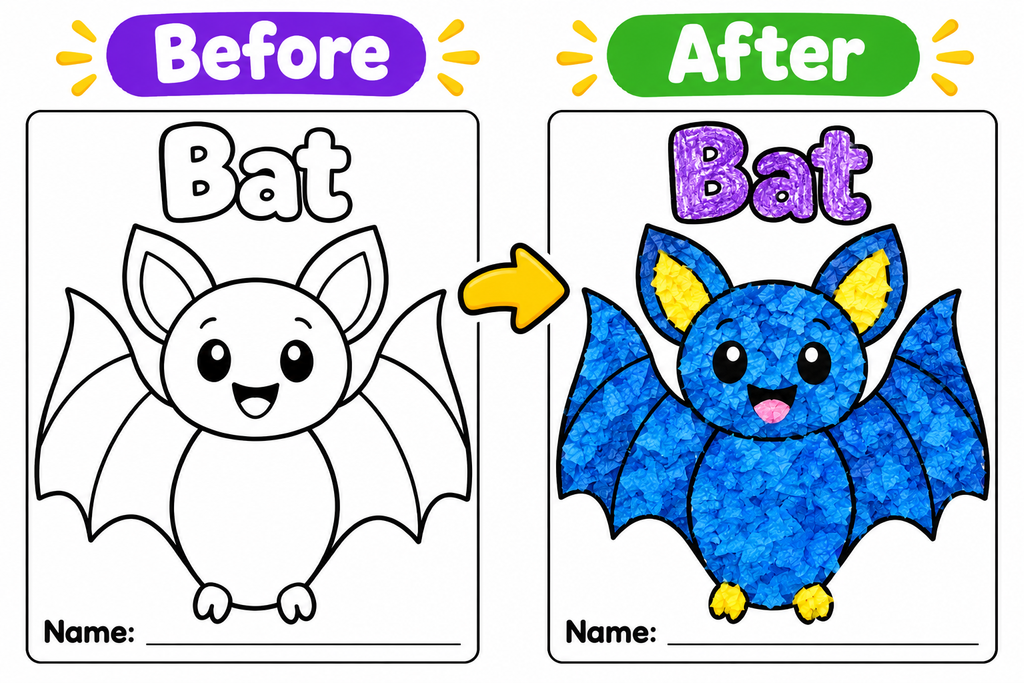 Halloween Tissue Paper Craft for Kids, 6 Printable Halloween Templates, Preschool Fine Motor Activity, Pumpkin Witch Bat Spider Monster Craft