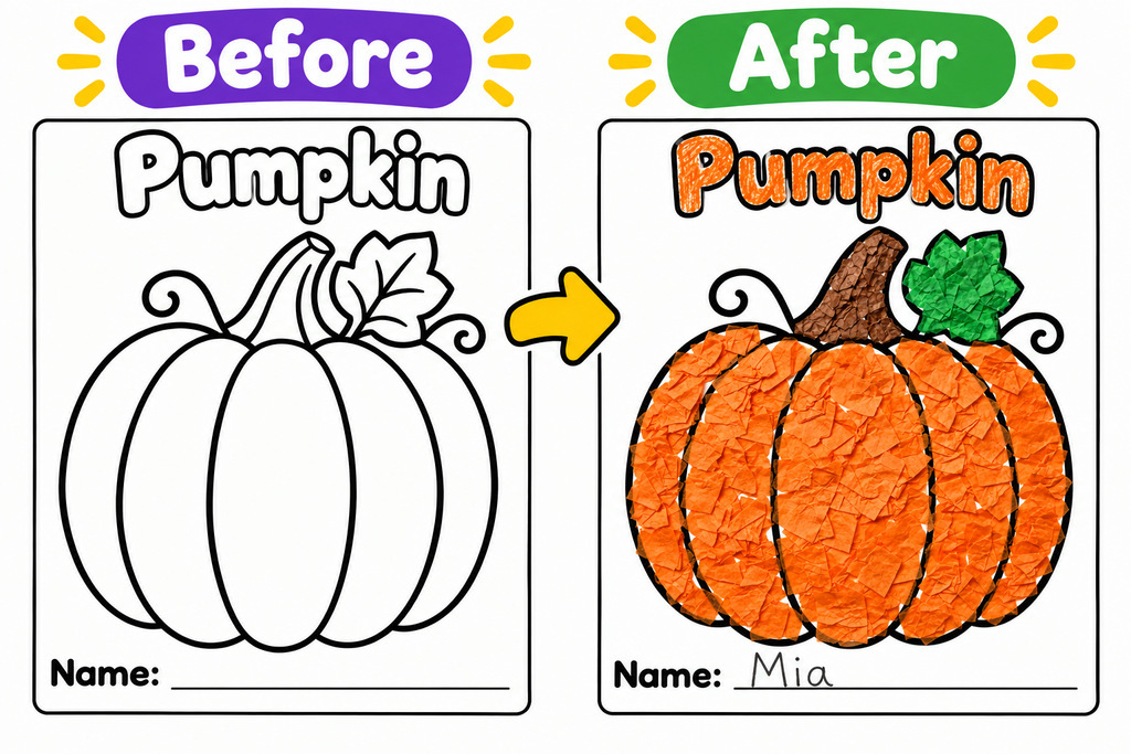 Halloween Tissue Paper Craft for Kids, 6 Printable Halloween Templates, Preschool Fine Motor Activity, Pumpkin Witch Bat Spider Monster Craft