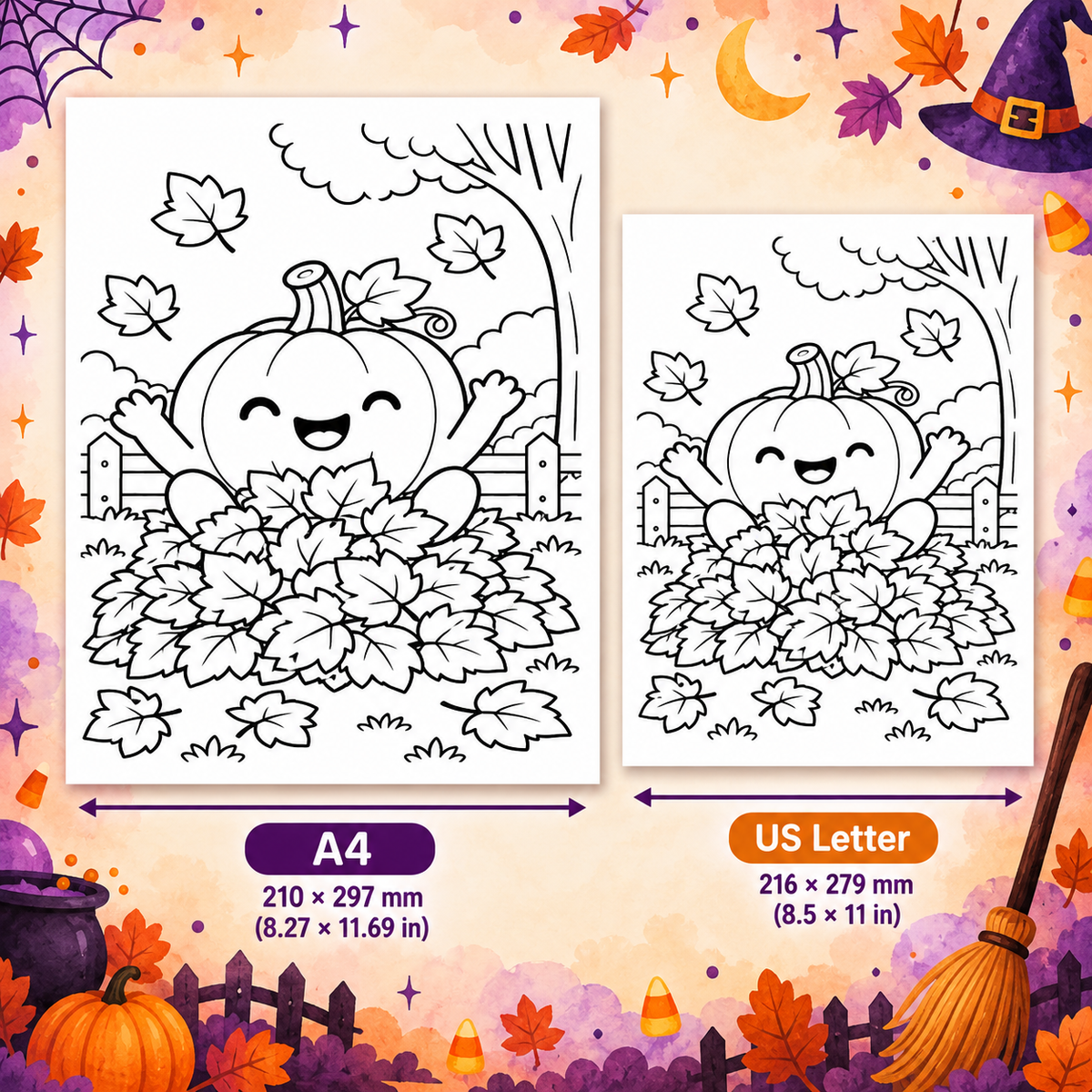 Pumpkin Coloring Pages for Kids, 20 Fall & Halloween Coloring Sheets, Cute Autumn Pumpkin Coloring Book, Preschool Harvest Activity