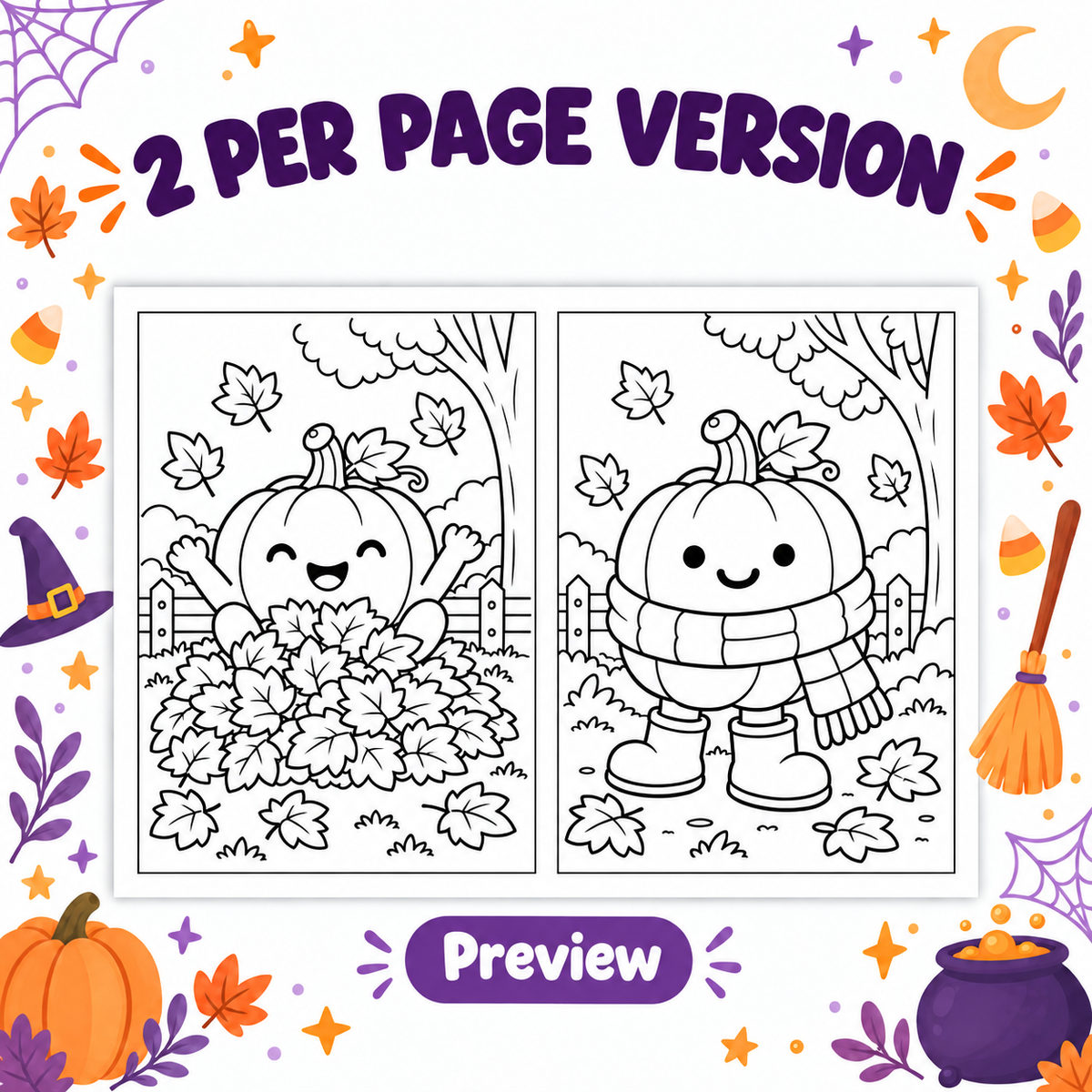 Pumpkin Coloring Pages for Kids, 20 Fall & Halloween Coloring Sheets, Cute Autumn Pumpkin Coloring Book, Preschool Harvest Activity