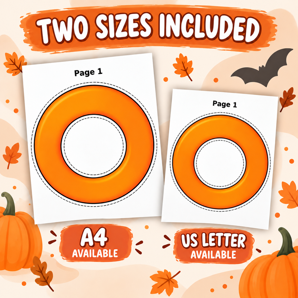 Halloween Wreath Craft for Kids, Printable Cut and Paste Activity, 7-Page Halloween Cutouts, Preschool Classroom Craft