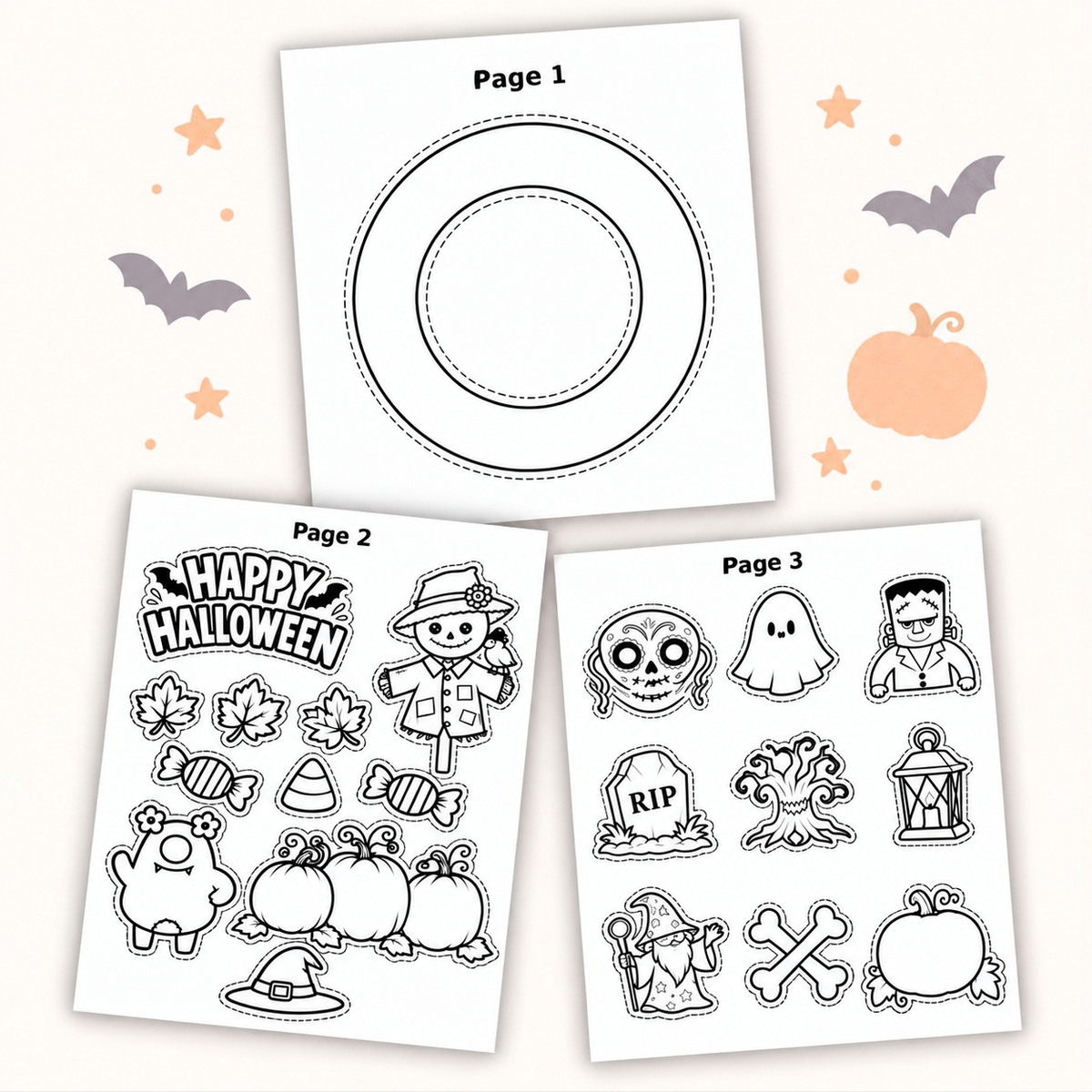 Halloween Wreath Craft for Kids, Printable Cut and Paste Wreath, Halloween Cutouts, Color Cut Glue Activity, Preschool Classroom Craft
