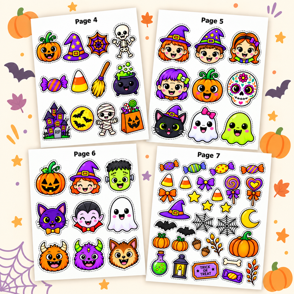 Halloween Wreath Craft for Kids, Printable Cut and Paste Activity, 7-Page Halloween Cutouts, Preschool Classroom Craft