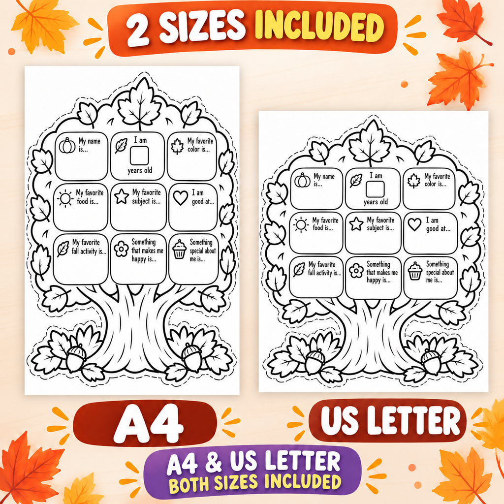 Fall All About Me Craft, Autumn Bulletin Board Activity, Back to School Student Writing Craft
