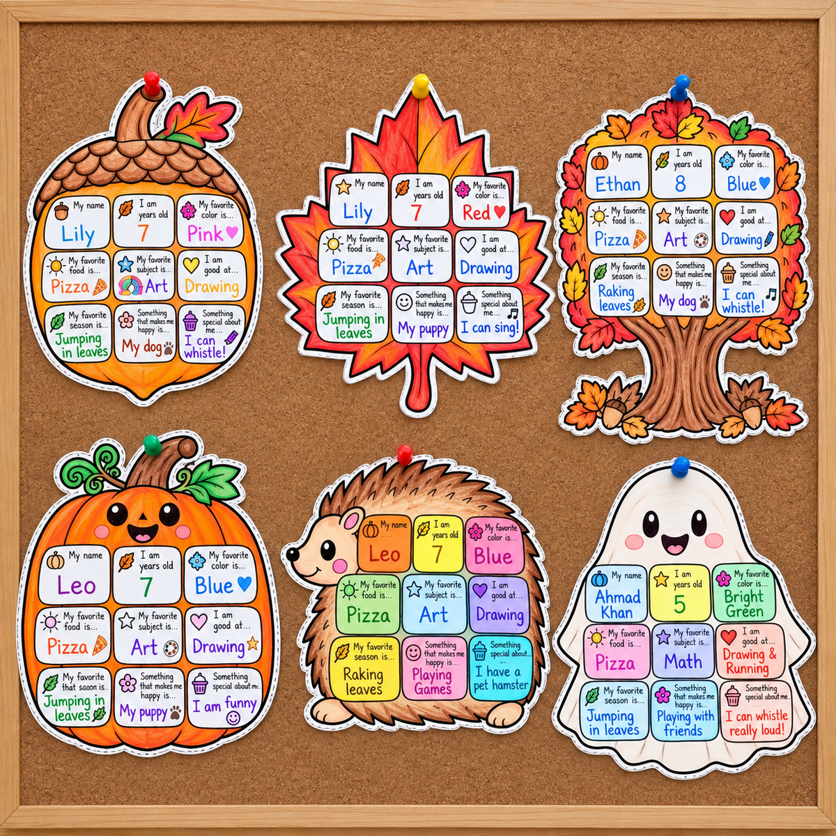 Fall All About Me Craft, Autumn Bulletin Board Activity, Back to School Student Writing Craft